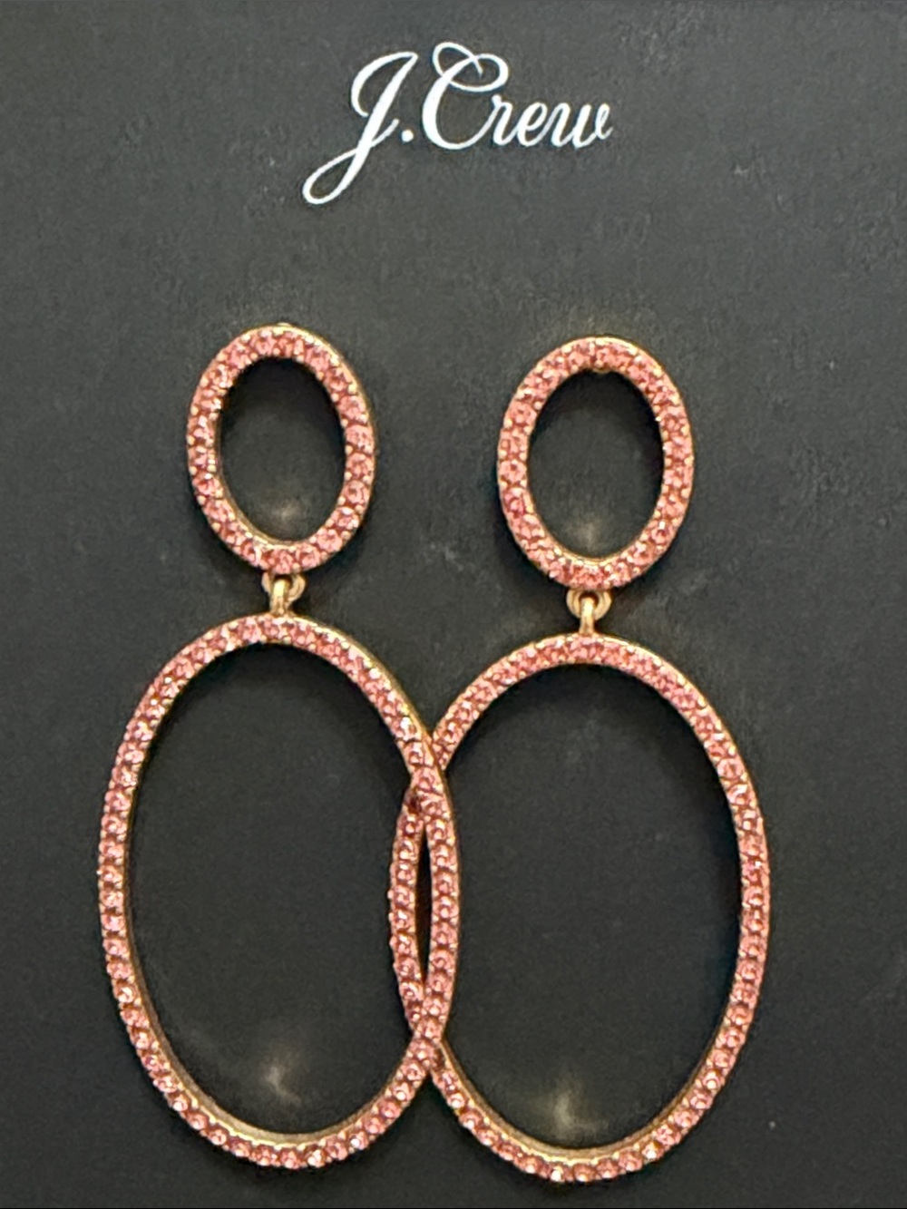 J. Crew Gold Pink Pave Crystal Double Oval Drop Earrings - Picture 5 of 5